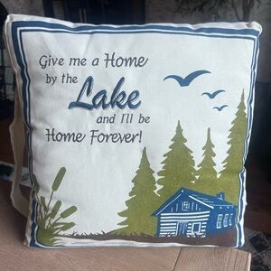 Lake Home Decorative Throw Pillow - Blue, Olive Green, Cream
